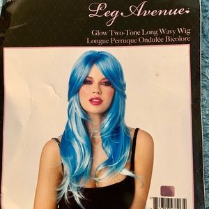 Long wavy 2 tone blue glow Halloween wig